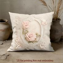Vintažinis rožių nėrinių užvalkalas pagalvei 2D dirbtinio siuvinėjimo spaudas Shabby Chic gėlių užvalkalas pagalvei sofai lovai kušetei Prancūziško kaimo namams Linen 55*55(CM)-1Pcs