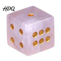 Mahjong Table Game Dice Natural Hand Carved Stone Dice Mini Healing Faux Crystal 6-Sided Golden Dots for Tabletop Board Game Casino Durable rožinė