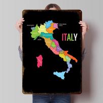 Spalvingas Italijos žemėlapio plakatas Individualūs vintažiniai metaliniai ženklai Sienų menas Retro skardinė plokštelė Dekoravimui Namų dekoro elementai Namų kambarys 30x40cm(11.8x15.7inch) gray