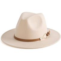 Vilnonė skrybėlė Fedora vyrams ir moterims su plačiu kraštu, apsauganti nuo saulės, kasdieniam lauko dėvėjimui Cream beige
