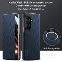 Anglies Pluošto Rašto Odinis Magnetinis Telefono Dėklas Skirtas Samsung Galaxy Z Fold 8Ultra 7 Verslo Langas Su Vaizdu Belaidžio Įkrovimo Dangtelis Galaxy Z Fold 7 mėlyna