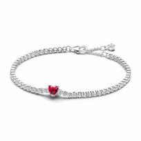 925Silver trendy Shiny pentagonal Heart-Shaped ruby Adjustable Bracelet Fit For Charm DIY bead Women's High-end Jewelry 16cm white