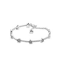 925Silver trendy Shiny pentagonal Heart-Shaped ruby Adjustable Bracelet Fit For Charm DIY bead Women's High-end Jewelry 18cm white
