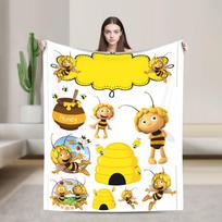 Bitė Maja su gėlėmis pledas Animacinis minkštas spaudinys pliušinis metamas pledas lauko kelionėms lėktuvu flanelinis lovatiesė lovos užvalkalas Size: 75*100cm, Weight: 230 GSM