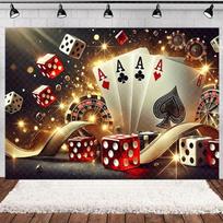 Kazino Pokerio Žetonų Tematikos Gimtadienio Šventės Dekoracijos Žaidimo Kortos Pinigai Auksiniai Blizgučiai Raudona Užuolaida Balionai Torto Viršus Vėliavėlė Other brown