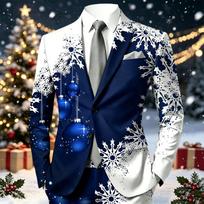 Men's Christmas Print Lapel - Business Casual Long Sleeve Suit Jacket for Fall and Winter (Tie and Pocket Accessories Not Included) XL tamsiai mėlyna