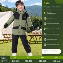Vaikų lietaus kostiumas 6-12 metų amžiaus, atskiras lietpaltis ir kelnės, tinkamas paaugliams ir vyresniems vaikams, specialiai Girls' Mustard Green & Black Color Block / XXL žalia/juoda