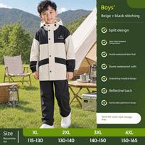 Vaikų lietaus kostiumas 6-12 metų amžiaus, atskiras lietpaltis ir kelnės, tinkamas paaugliams ir vyresniems vaikams, specialiai Boys Off-White & Black / XXXXL balta/juoda
