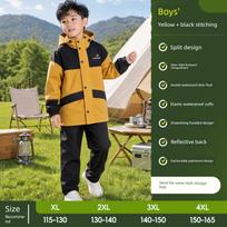 Vaikų lietaus kostiumas 6-12 metų amžiaus, atskiras lietpaltis ir kelnės, tinkamas paaugliams ir vyresniems vaikams, specialiai Boys' Yellow & Black Color Block / XXL geltona/juoda
