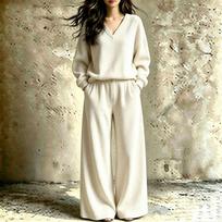 Women's Casual V-Neck Loose Fit Two-Piece Set, Fall Winter Loungewear XL balta