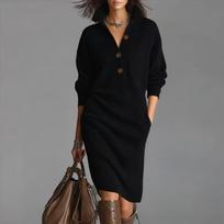 Women's Dress, Knee Length Sweater Dress, Long Loose Color Knitted Long Dress XXL juoda