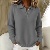 Women's Casual Knit Pullover Sweater with Button for Everyday Wear S gray