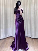 Vienos peties violetinė juosmens žuvies uodegos suknelė atvira nugara suknelė gimtadieniui suknelė aukštos klasės atmosfera vestuvinėms tostams suknelė XXXL violetinė