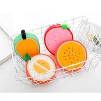 1PC Fruit Shaped Magic Sponge Sponge Cleaner Dishwashing Wipe Washcloth Soft Pot Brush  Household A-Random color orange