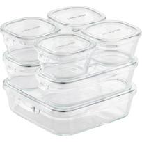 Iwaki karščiui atsparus stiklinis maisto laikymo indas Mikrobangų krosnelė 7 dalių rinkinys Urban Clear Pack Range F-PRN7-UCL Kepimo indas Lėkštė white