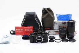 [USED] Canon AE-1 Program Black SLR Film Camera w. New FD 35-70mm & 70-150mm, Mint, From JAPAN