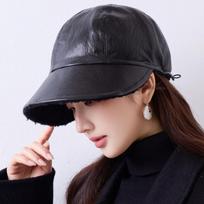 Korean Style Winter Autumn Pu Leather Double Side Wear Baseball Cap One Size juoda