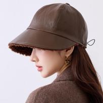Korean Style Winter Autumn Pu Leather Double Side Wear Baseball Cap One Size tamsiai ruda spalva