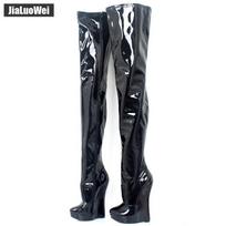 18 cm aukštakulniai batai su platforma Sexy Fetish SM Stulbinantys ploni virš kelio šlaunų aukšti batai Unisex plius 36-46 dydis 43 juoda