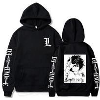 Harajuku Death Note Unisex Comic Hoodie Japoniškas anime margintas vyriškas gobtuvas negabaritinis ilgomis rankovėmis gatvės apranga Kasdieniai megztiniai XS juoda