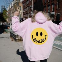 Spalvotas Šypsenos veidukas su gobtuvu Moteriški megztiniai megztiniai Megztiniai Madingi grafiniai grynos medvilnės Streetwear džemperiai, tinkantys gobtuvai XL rožinė