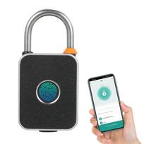 Pirštų atspaudų pakabinamos užrakto užraktas Išmanioji pakabinama spyna su berakčiu biometriniu vandeniui atspariu USB įkrovimu Fingerprint & APP juoda