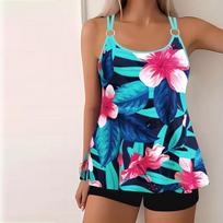 Moteriški maudymosi kostiumėliai Tankini 2 dalių maudymosi kostiumėlis Apakinti spalvų atostogų maudymosi kostiumėliai 2XL žalsvai mėlyna