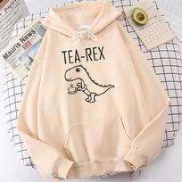 Tea Rex Funny Dinosaur Drink Coffee Print Hoodies Mens Autumn Oversize Hoodie Simple Fleece Sweatshirts Street Tracksuit M white