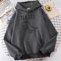 Tea Rex Funny Dinosaur Drink Coffee Print Hoodies Mens Autumn Oversize Hoodie Simple Fleece Sweatshirts Street Tracksuit S gray