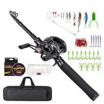 Meškerės ir ritės kombinuotas rinkinys, nešiojamas teleskopinis 180 cm / 210 cm su spiningų ritėmis jauku ir kabliu 180L black