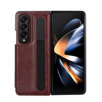 Taikoma naujam Samsung Z Fold5 sulankstomam mobiliojo telefono dėklui su rašiklio lizdu Z Fold4 dvigubos sagties kortelės mobiliojo telefono odinis dėklas Z Fold 5 ruda