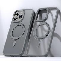 Magnetinis 360° besisukantis stovas telefono dėklas, skirtas iphone 11 12 13 14 15 16 Pro Max 16Plus su žiedo laikikliu Matinis skaidrus dangtelis For iphone 14 Pro&Case & Holder pilka spalva