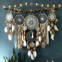5 didelių sapnų gaudyklių komplektas miegamajam, suaugusiųjų boho stiliaus sapnų gaudyklės, sienų dekoras, pakabinamas ornamentas paauglių bendrabučio kambario dekorui, festivalio dovana kava