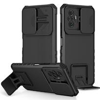 Dėklas Xiaomi Redmi Note 10 10S, šarvuotas, su stoveliu, su slankiojančia kameros apsauga, galinis dangtelis Redmi Note 10 Pro Max Note10 S Redmi Note10 Pro Max juoda