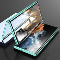 Atverčiamas dėklas, skirtas OPPO Reno 11F/ 12F/ 8T 5G/ 12 Pro | 2 šonai stiklas + metalinis rėmelis + pilnas objektyvo apsauginis dangtelis Reno 12F žalia