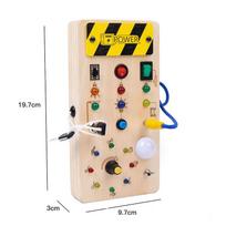 Montessori Busy Board sensoriniai žaislai mediniai su LED šviesos jungikliu Valdymo lenta Kelionės Vaikų žaidimai 2-4 m.