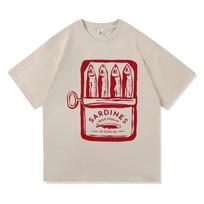 Sardinių marškinėliai Mada Vyriški/moteriški drabužiai Retro Harajuku Aukštos kokybės drabužiai Jūros vandenynas Žvejys Viršutiniai drabužiai Vintage medvilniniai marškinėliai XL white