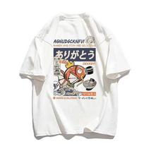 Summer Short Sleeve Oversized Y2k T-Shirt Japanese Kanji Funny Fish 100% Cotton Man Street T-shirt Harajuku Men T Shirt Men's Clothing M auksas