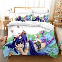 3D Spausdintas Anime Fairy Tail Natsu Lovos Patalynės Komplektas Dviejų Asmenų Karalienės Dydžio Antklodės Užvalkalas Pagalvės Užvalkalas Berniukams Mergaitėms Vaikams Suaugusiems Namams 70x133cm 2pcs blue