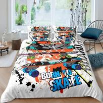 Skateboard Duvet Cover 3D Microfiber Graffiti Art Comforter Cover Twin Double Queen King Size Bedding Set for Boys Teens 70x133cm 2pcs black