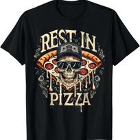 Rest In Pizza Skeleton Skull Funny Retro Vintage Grunge T-Shirt XXXXL juoda