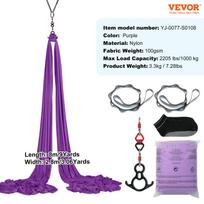 SucceBuy 8,7/11 jardų Aerial jogos hamakas ir sūpynės Jogos pradedančiųjų rinkinys Aerial šilko audinio Jogos diržo priedas visų lygių sportui purple
