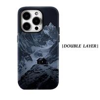 Moonlit Mountain Cabin Phone Case for IPhone 17AIR 16E 16 15 14 13 12 11 17 Pro Max Plus Double-layer Back Cover IPHONE14PRO black