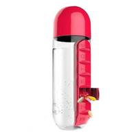 Portable Pill Box Water Cup 2-in-1 Water Bottle with 7-Day Pill Organizer Easy Assembly Daily Pill Reminder Cup for Travel Home Work Outdoor Use raudona