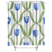 Vibrant Blue Tulip Shower Curtain Luxury Waterproof Fabric Bathroom Decor Elevate Home Aesthetics Complimentary Hook W60H190(CM)-1 Pcs white