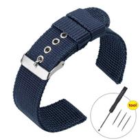 Nailoninės laikrodžio apyrankės 16mm 18mm 20mm 24mm Armijos pintas elastinis dirželis 22mm Seiko dirželiui Apyrankė Karinis vyriškas sportinis laikrodžio dirželis 16mm&Silver buckle mėlyna