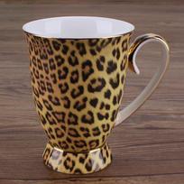 Leopardo rašto aukso apvado kaulinio porceliano kavos puodelis, didelis keraminis vandens puodelis, pritaikomas logotipas, kūrybingas dizainas 301-400ml leopardas