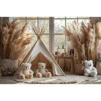 Boho Pampas Lokelio Fotografijos Fonas Balionų Arkos Palapinės Dekoravimas Torto Smūgis Kūdikio 1-asis Gimtadienis Patalpų Fotostendas Fonai Vinyl W220xH150cm