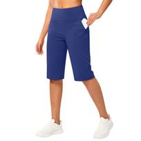 Moteriškos aukšto juosmens sportinės kelnės iki kelių jogos kelnės su kišene Elastingos Capri Leggings sportui, fitnesui, sporto salei XXL mėlyna