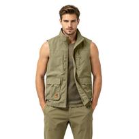 Men's Lightweight Outdoor Multi Pocket Quick Dry Fishing Vest Hiking Waterproof Sleeveless Jacket with Zipper Front and Stand Collar M chaki